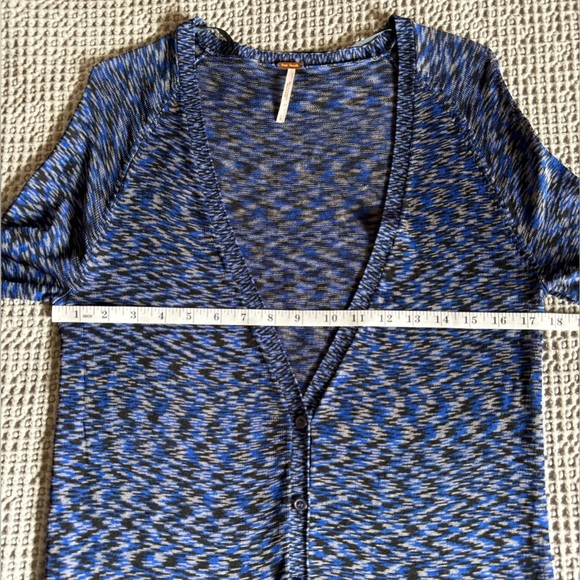Free People Space Dye Longline Sheer V-Neck Button Cardigan Blue Gray M-L NWT - Picture 2 of 12